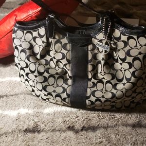 Coach Signature Canvas Black Striped Tote NWOT